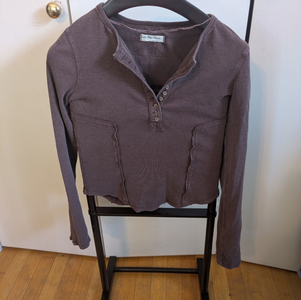 Free People Mauve Long-Sleeve Henley Top